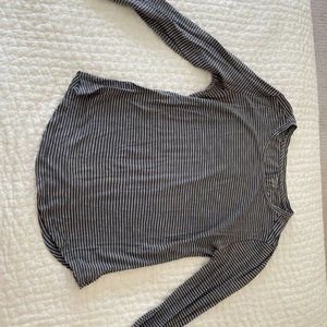 Madewell Whisper Cotton long sleeve crewneck in dark gray with thin cream stripe